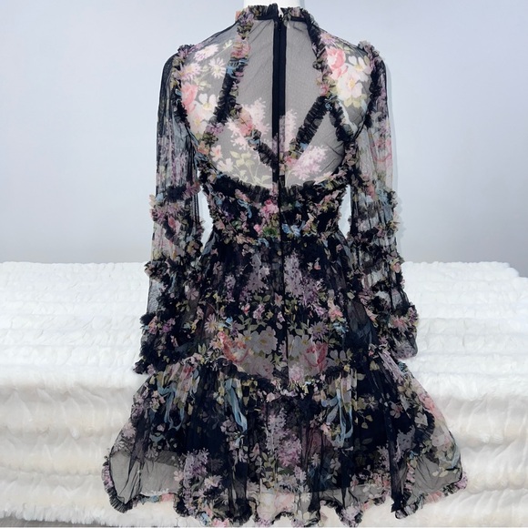 Needle & Thread Floral Ruffle Diamon Dress Mini - Picture 6 of 9